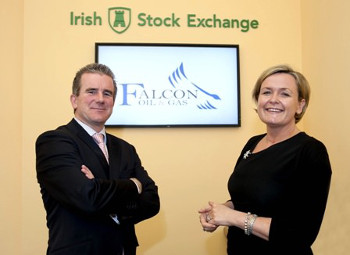 R to L Deirdre Somers CEO Irish Stock Exchange welcomes Philip O'Quigley, CEO Falcon Oil and Gas to the Irish stock exchange